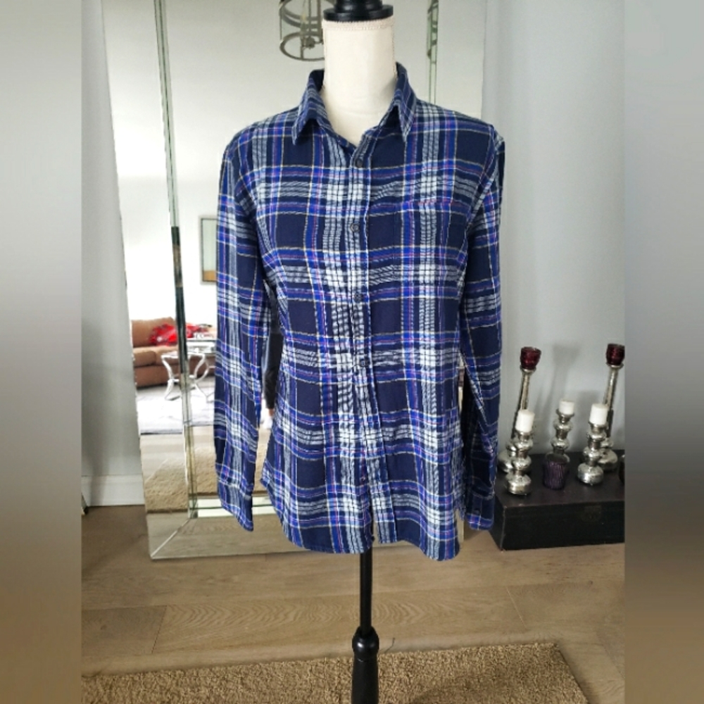 EQ Equilibrio Mens Blue Plaid 100% Cotton Button Down Shirt  Sz Small